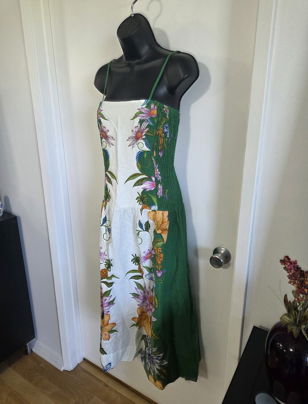 FARM Rio White, Green and Yellow Floral Tiered Maxi Dress